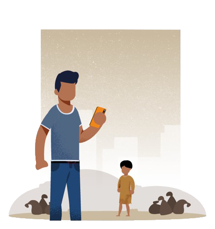 social worker talking to underprivileged child collecting information on mobile without paperwork
